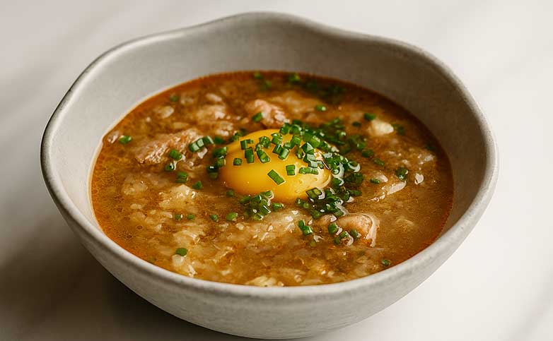 sopa de ajo casera con huevo y cebollino fresco