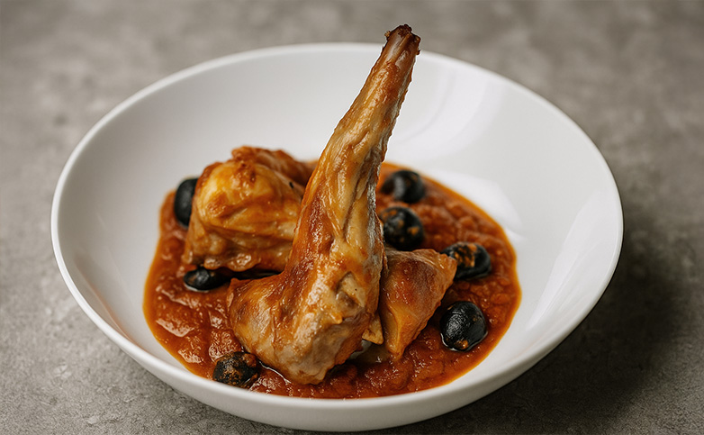 Aprende a preparar un guiso de conejo con tomate y aceitunas negras, una receta tradicional con sabor mediterráneo perfecta para cualquier ocasión.