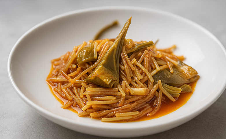 receta tradicional mediterránea con calamar y alcachofas