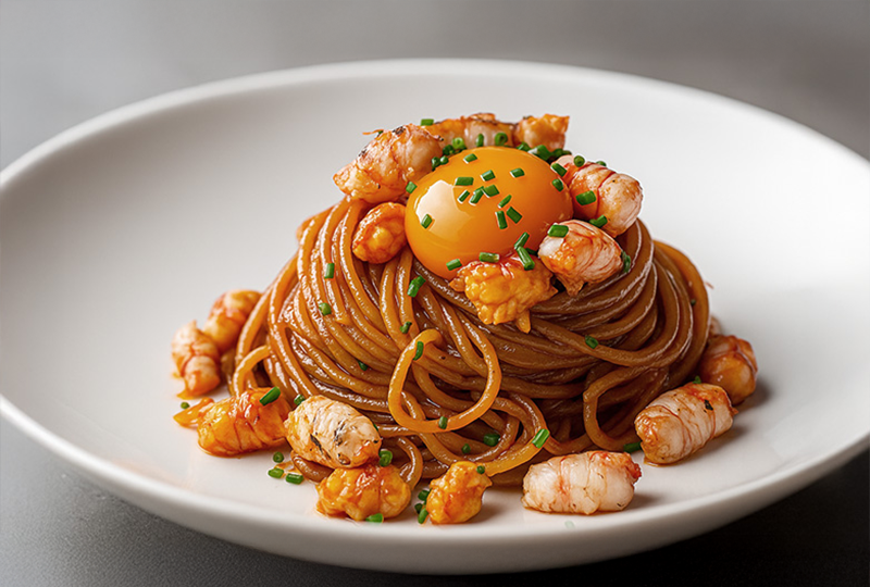espaguetis con gamba roja